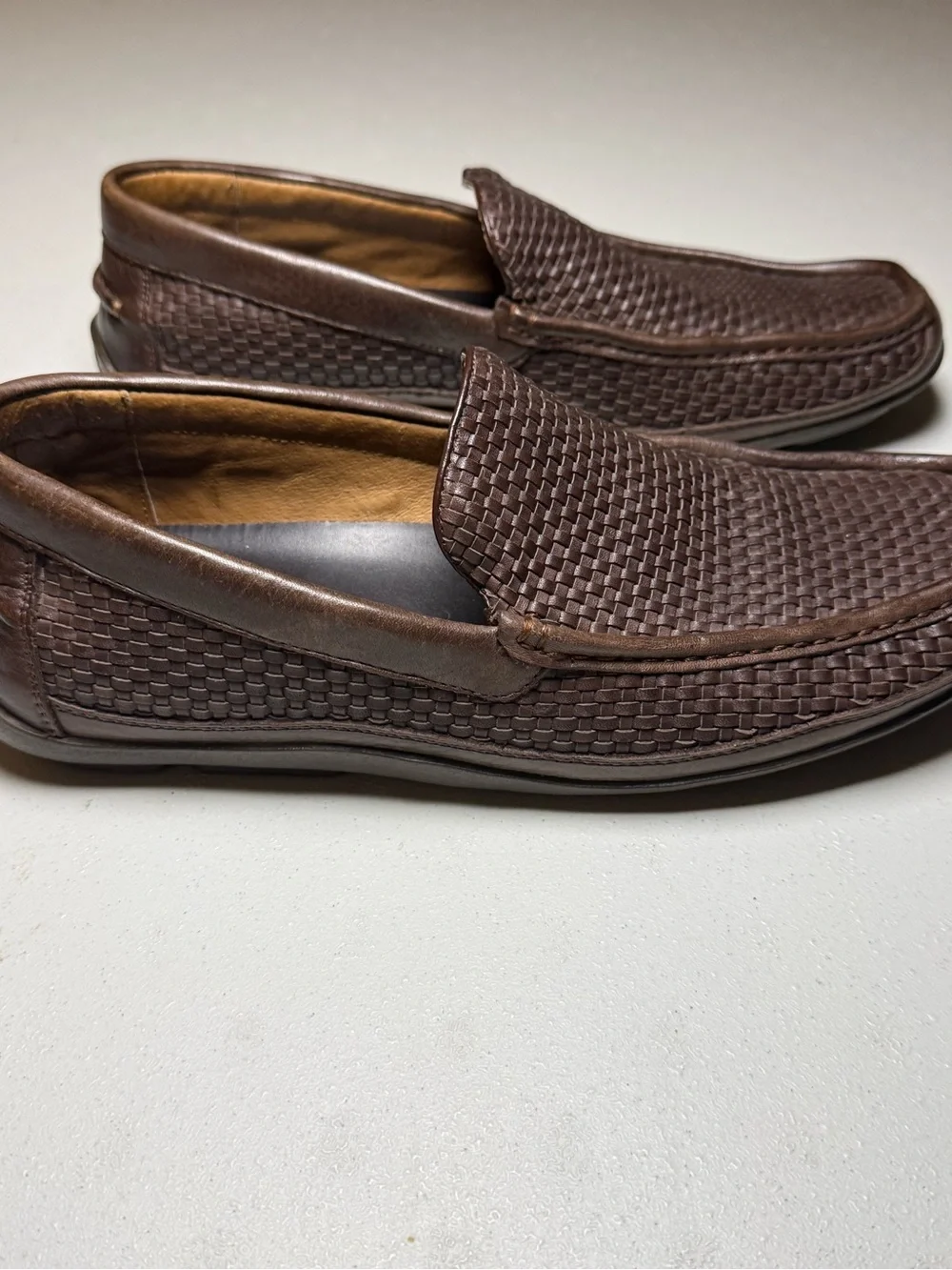 Tommy Bahama Naples Driver Men’s 9.5M Brown Woven Leather Slip On Loafers